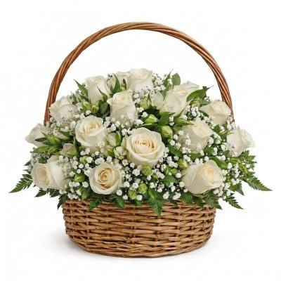 Canasta con 15 Rosas Ecuatorianas y Follaje. COD:FU03